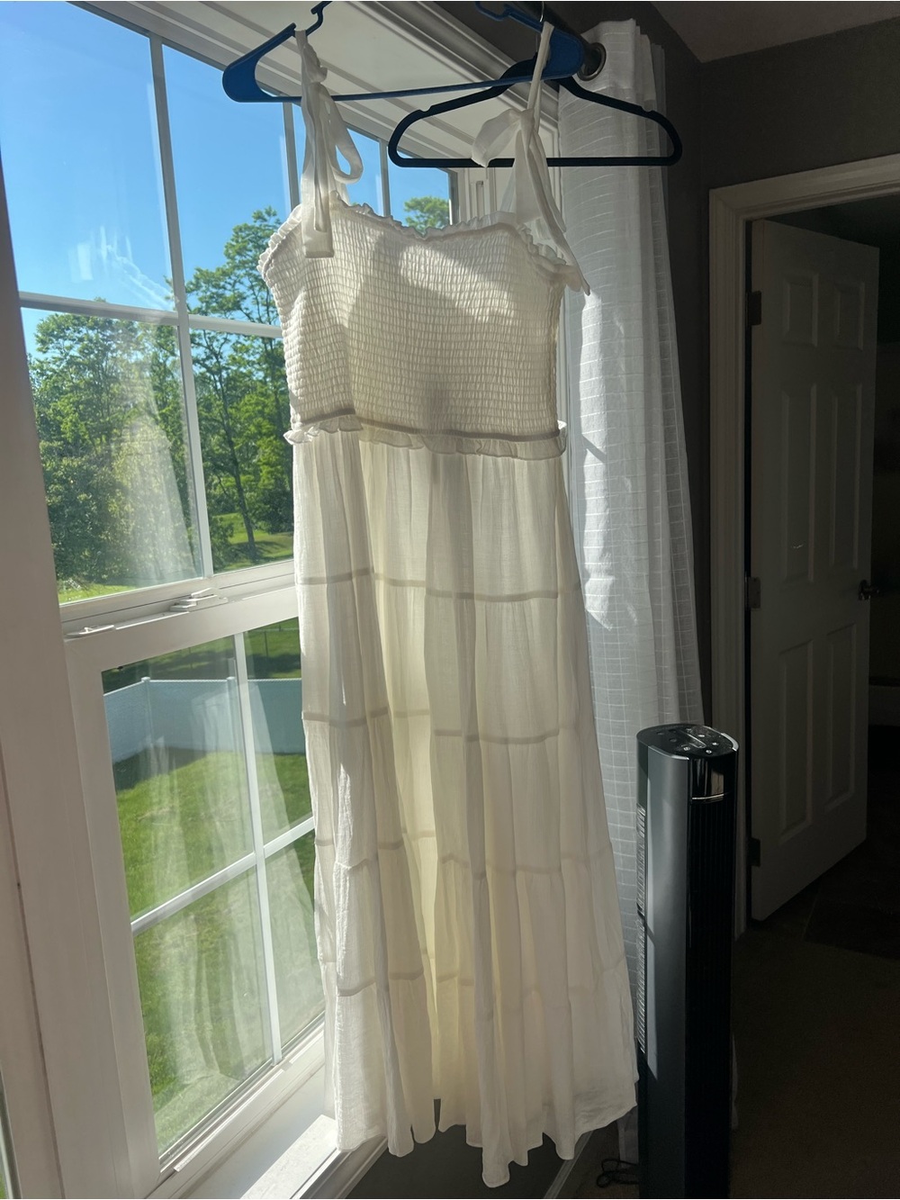 Fashion Nova white Smocked Maxi Dress with Tie Straps